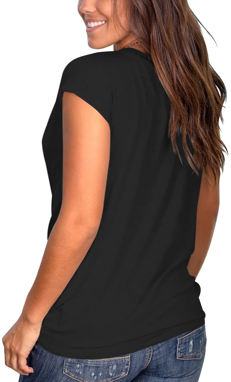 Jescakoo Black Summer Short Sleeve Tops for Women Casual Round Neck Basic Tshirts L - Image 3
